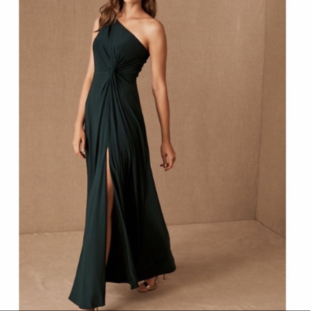 BHLDN Brixen One Shoulder Maxi Dress, Size 4, Emerald Green